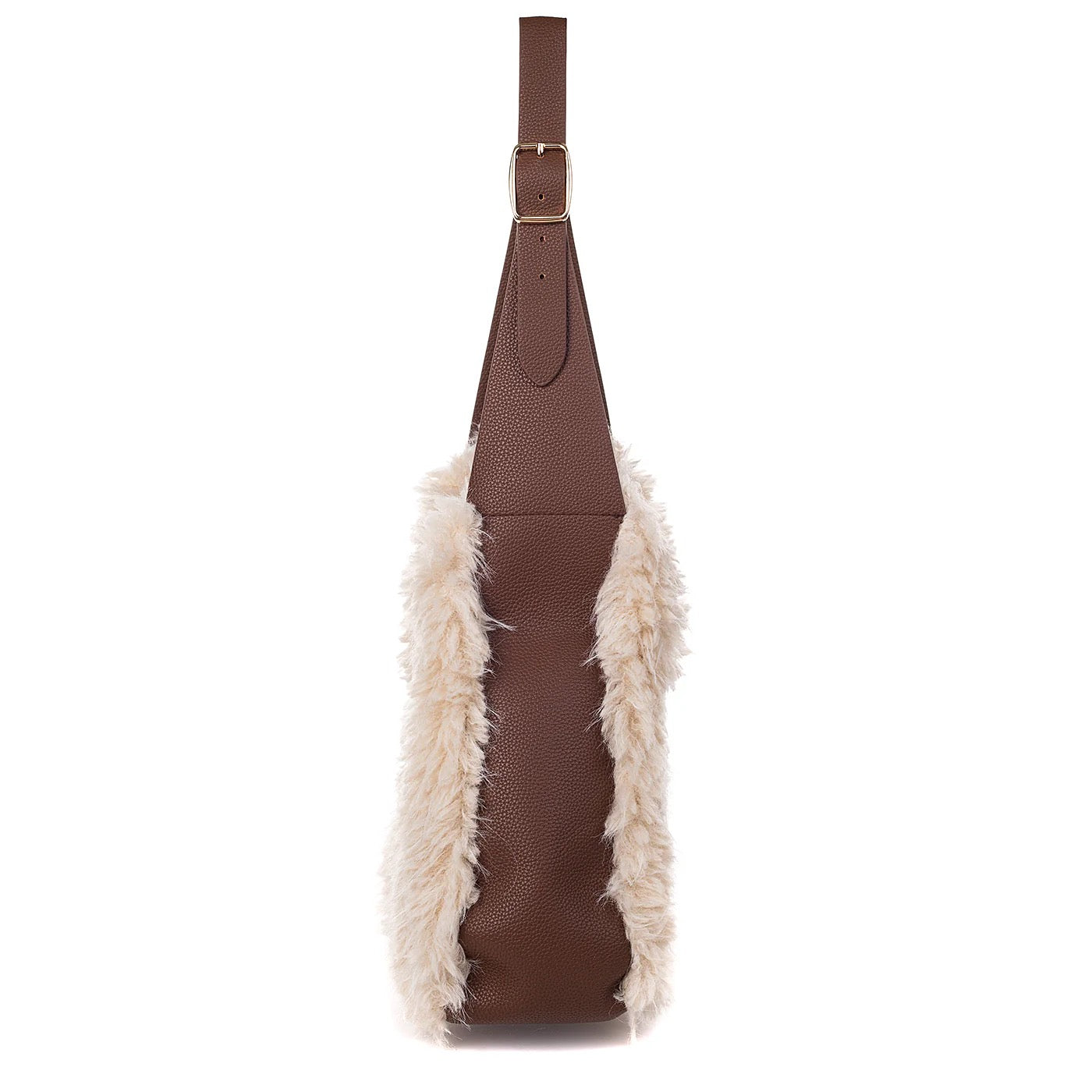 Park Lane - Faux Fur & Faux Leather - Large Slouch Shoulder Bag - Whipped Cream/Brown