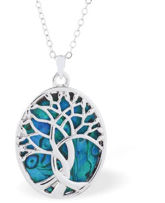 Byzantium Paua Shell Necklace - Oval Frame Entwined Tree of Life