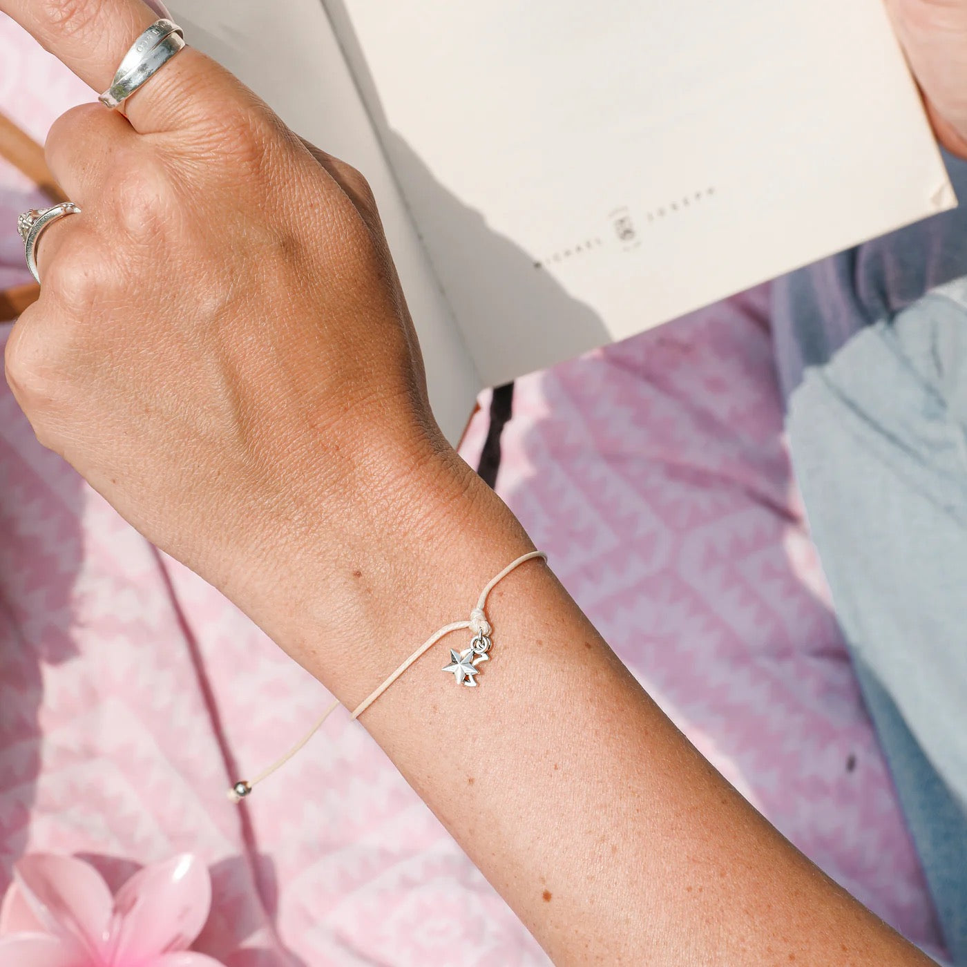 Letterbox Love - Shoot For The Moon - Star & Moon - Cream Cord Bracelet