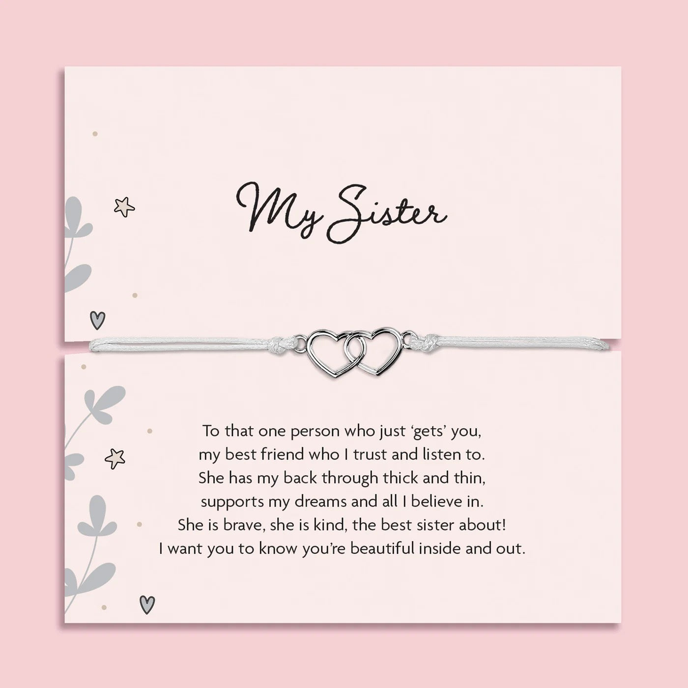 Letterbox Love - My Sister - Interlocking Hearts - Cord Bracelet