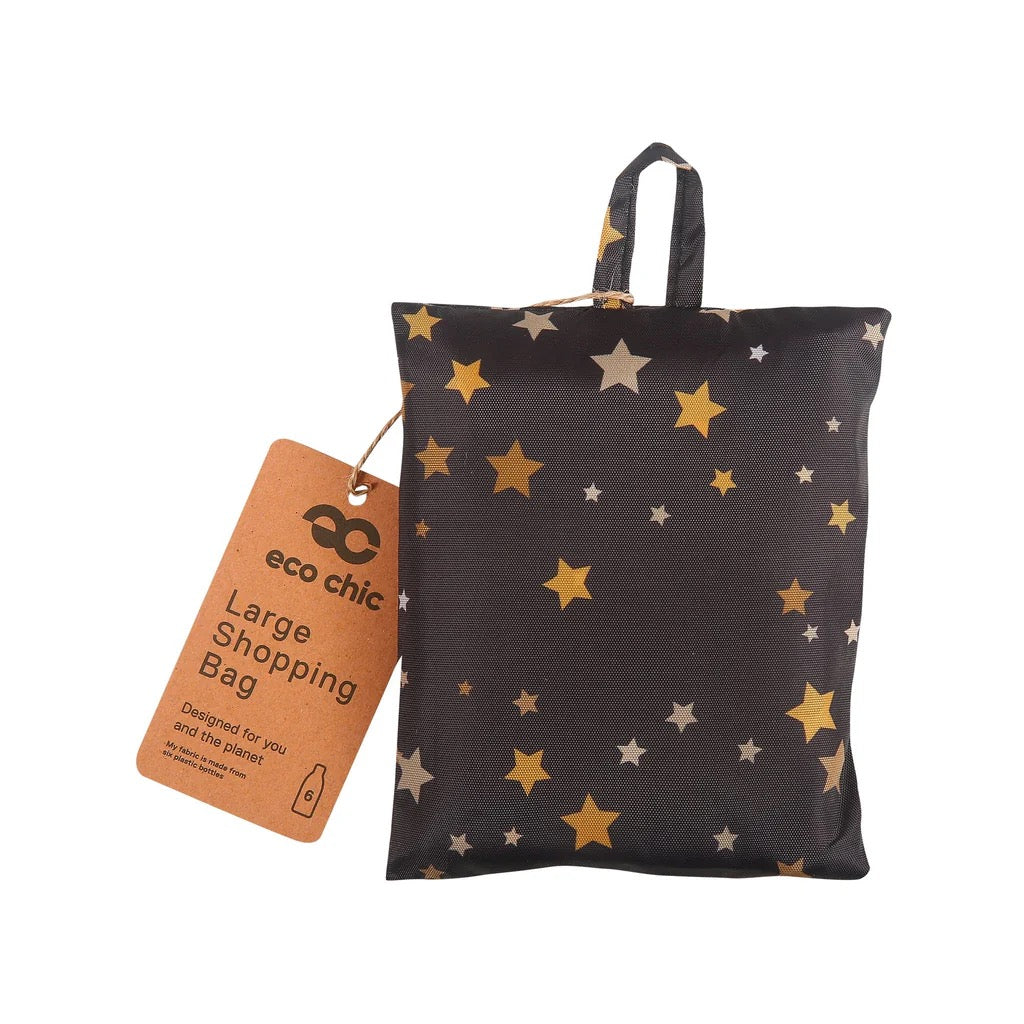 Eco Chic NEW Large Foldable Recycled Shopping Bag - Twinkle Star - Black