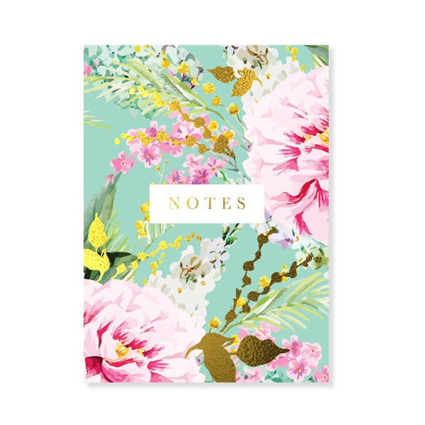 Beautiful Blooms Notes Handbag Purse Pad with Pen - Floral Light Green/Pink