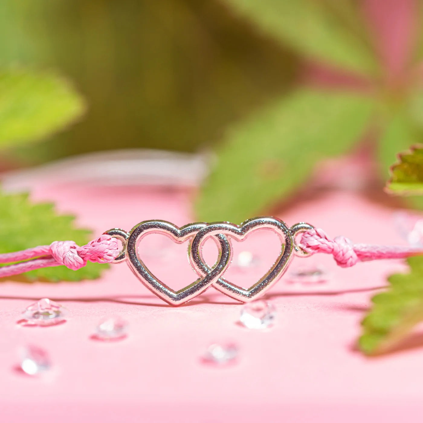 Letterbox Love - Lovely Daughter - Interlocking Hearts - Pink Cord Bracelet