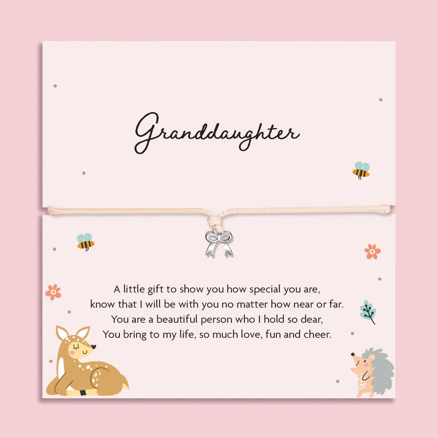 Letterbox Love - Granddaughter - Bow - Cream Cord Bracelet