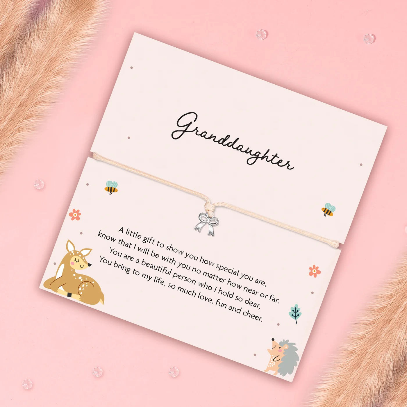 Letterbox Love - Granddaughter - Bow - Cream Cord Bracelet