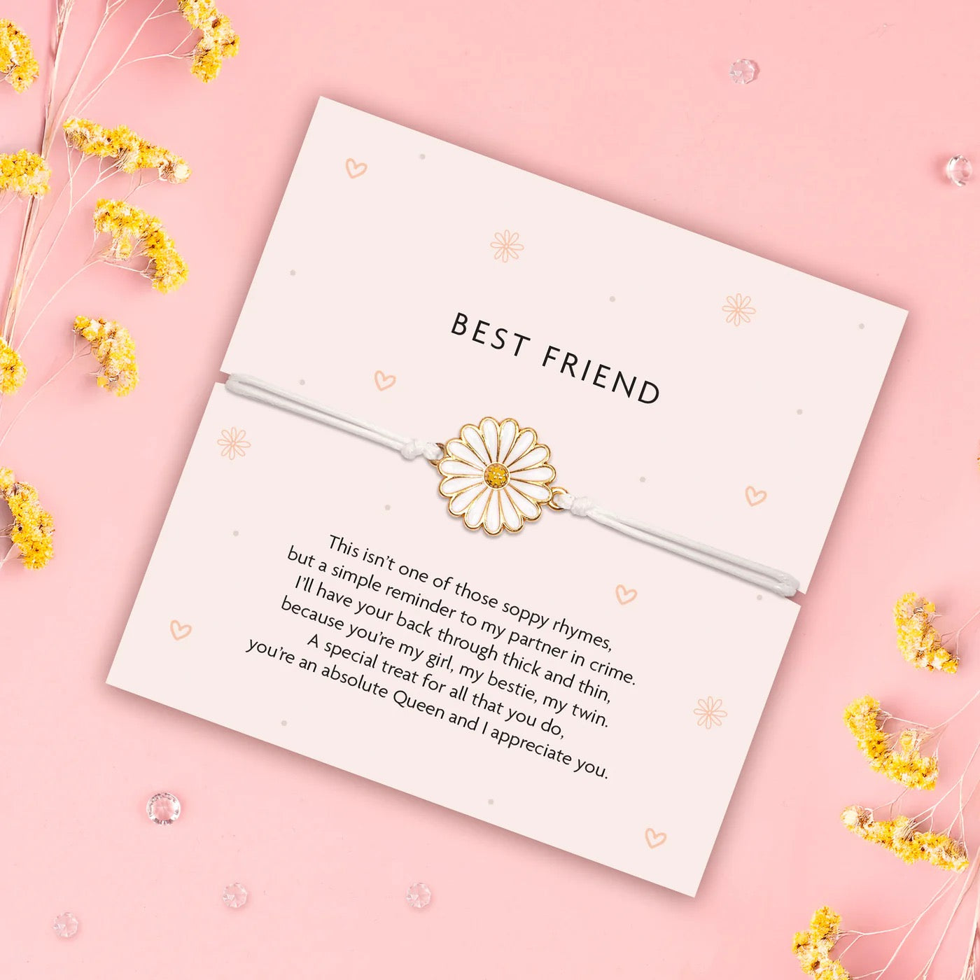 Letterbox Love - Best Friend - Daisy - White Cord Bracelet