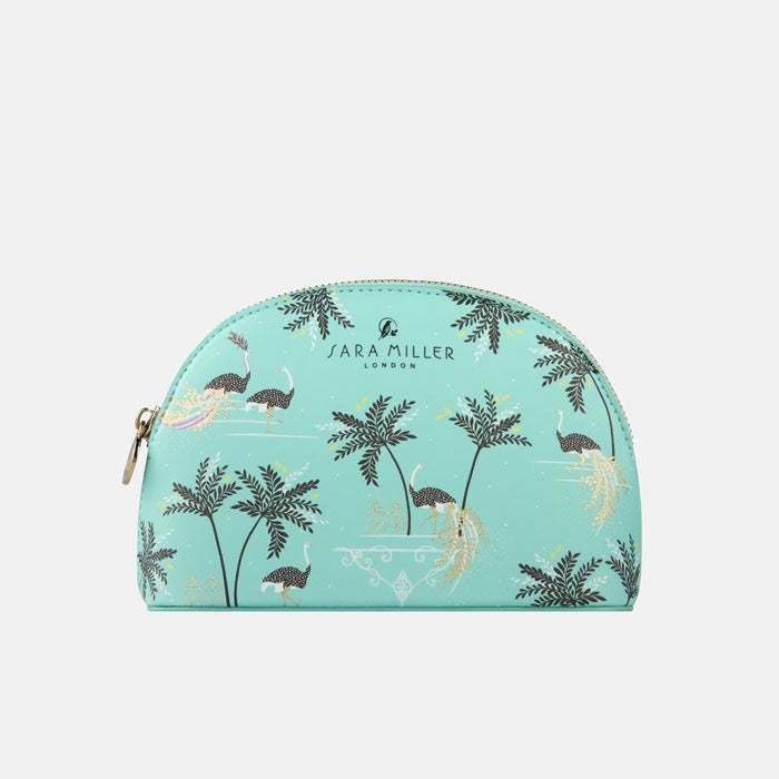 Sara Miller Ostrich & Palms Small Cosmetic Bag - Mint