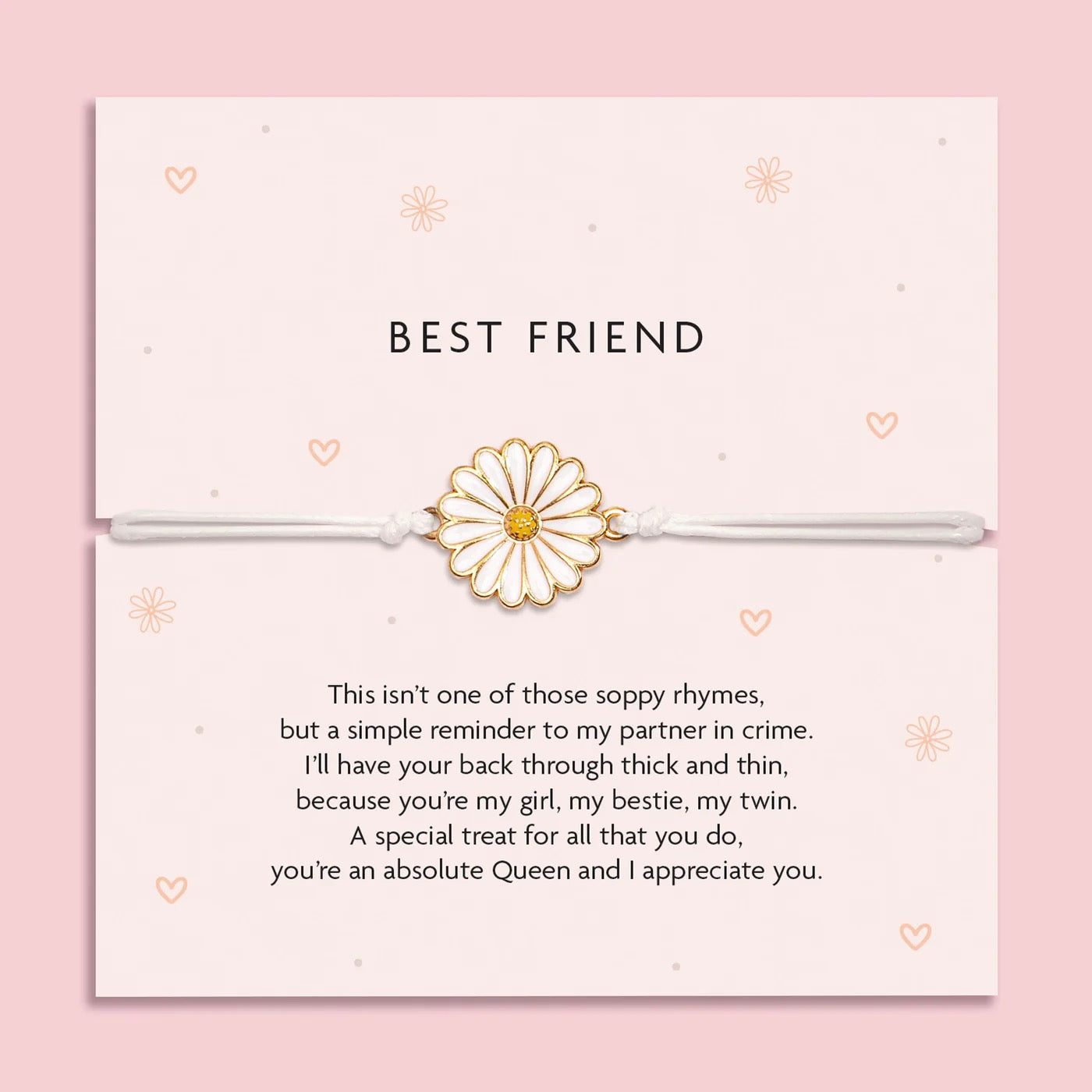 Letterbox Love - Best Friend - Daisy - White Cord Bracelet