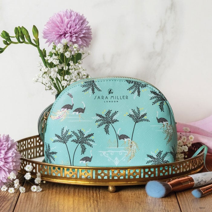 Sara Miller Ostrich & Palms Small Cosmetic Bag - Mint