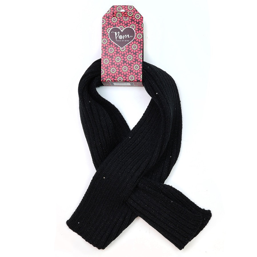 POM Black Cable Knit Ribbed Pull Through Sequin Scarf