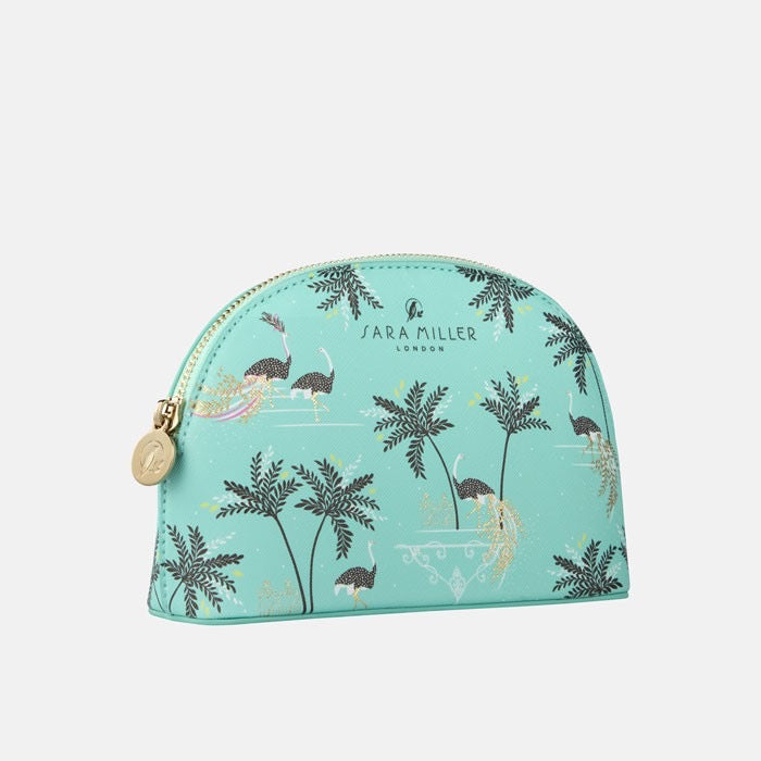 Sara Miller Ostrich & Palms Small Cosmetic Bag - Mint