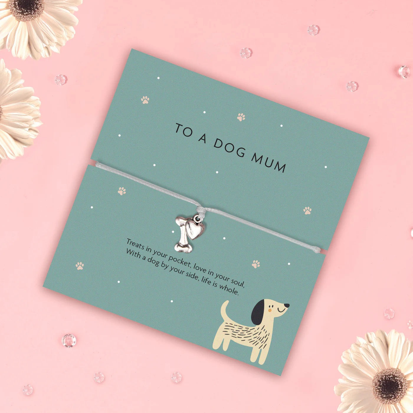 Letterbox Love - To a Dog Mum - Bone & Heart - Grey Cord Bracelet
