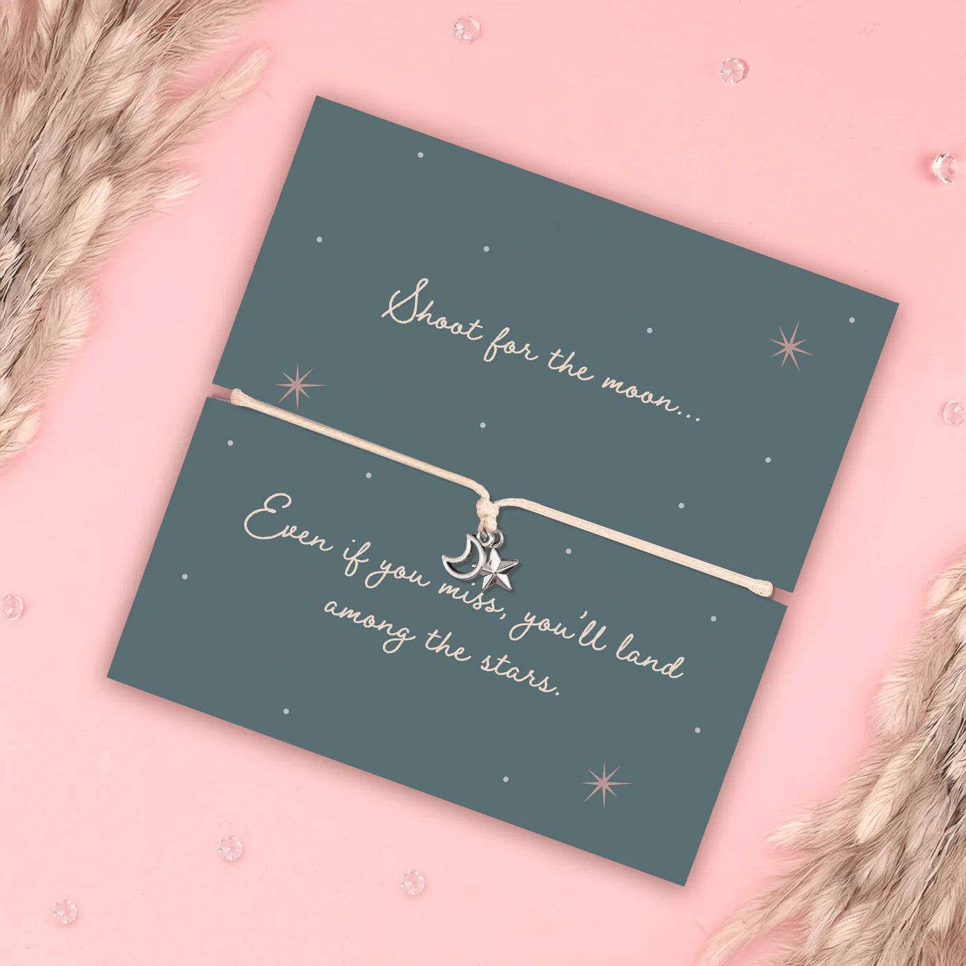 Letterbox Love - Shoot For The Moon - Star & Moon - Cream Cord Bracelet