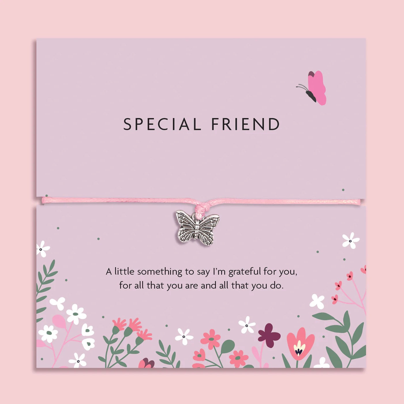 Letterbox Love - Special Friend - Butterfly - Pink Cord Bracelet