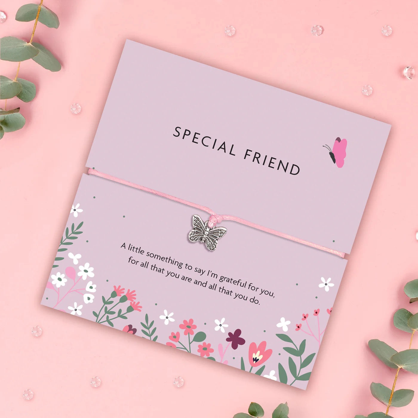 Letterbox Love - Special Friend - Butterfly - Pink Cord Bracelet