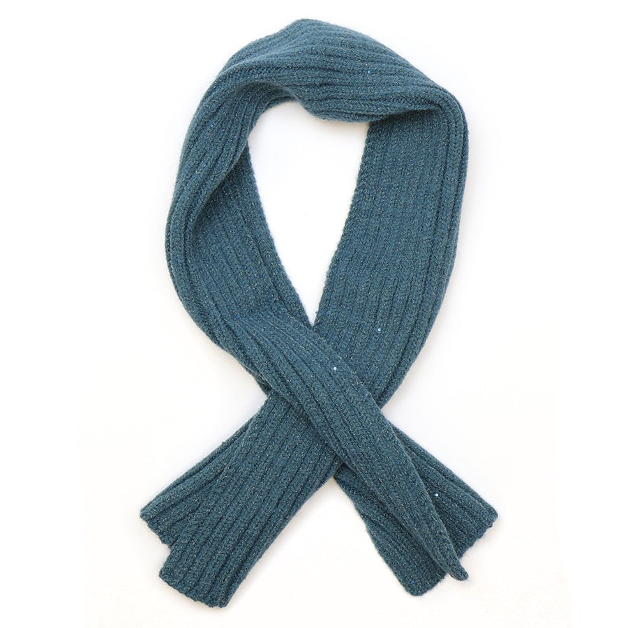 POM Teal Blue Fine Cable Ribbed Pull Through Scarf