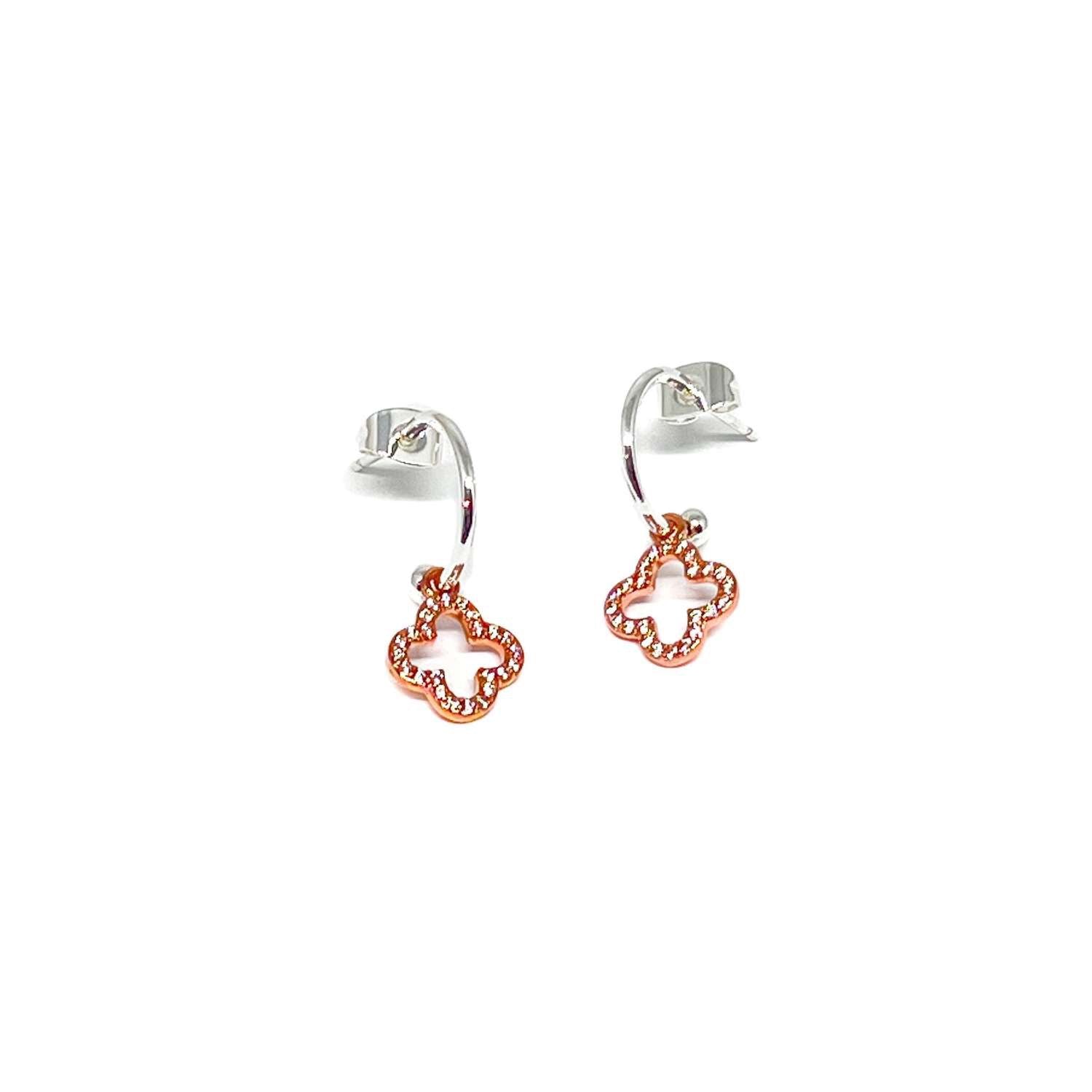Enya Pave Clover Hoop Earrings - Rose Gold - Clementine Jewellery