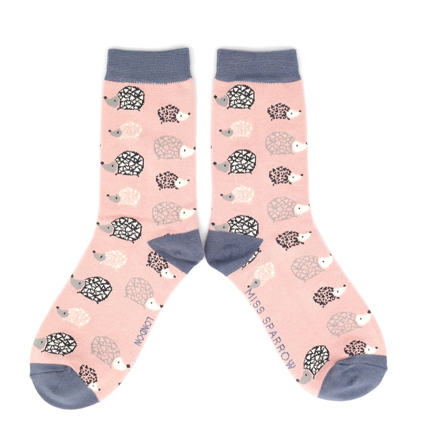 Miss Sparrow Bamboo Ankle Socks - Hedgehogs - Dusky Pink