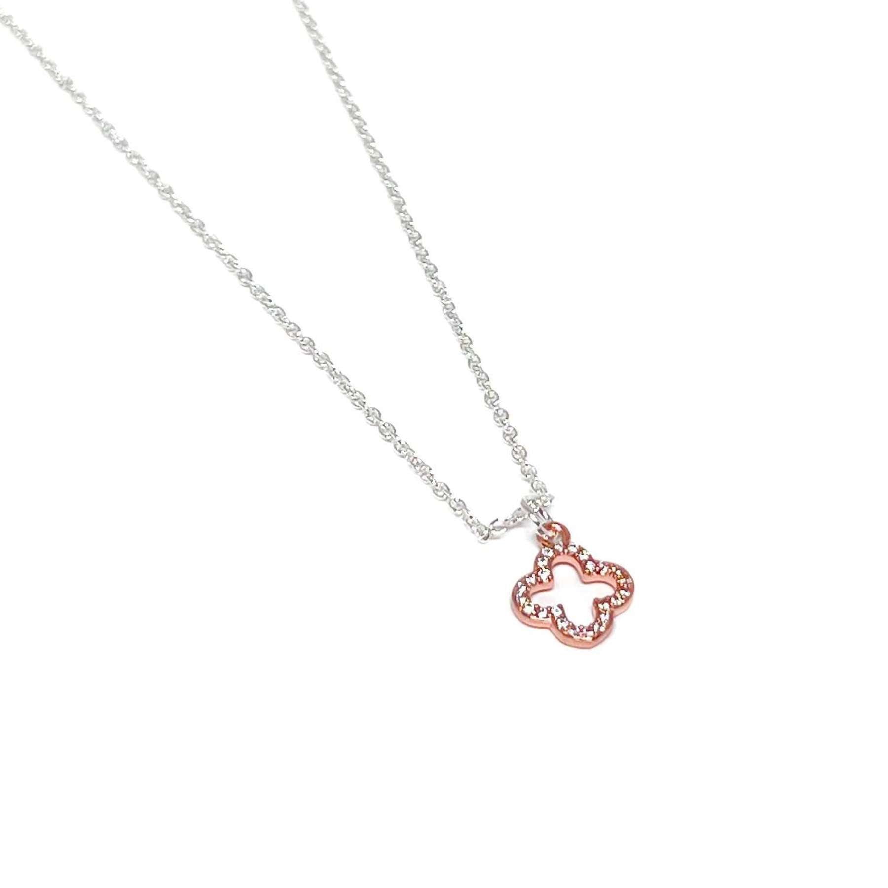 Enya Pave Clover Necklace - Rose Gold - Clementine Jewellery