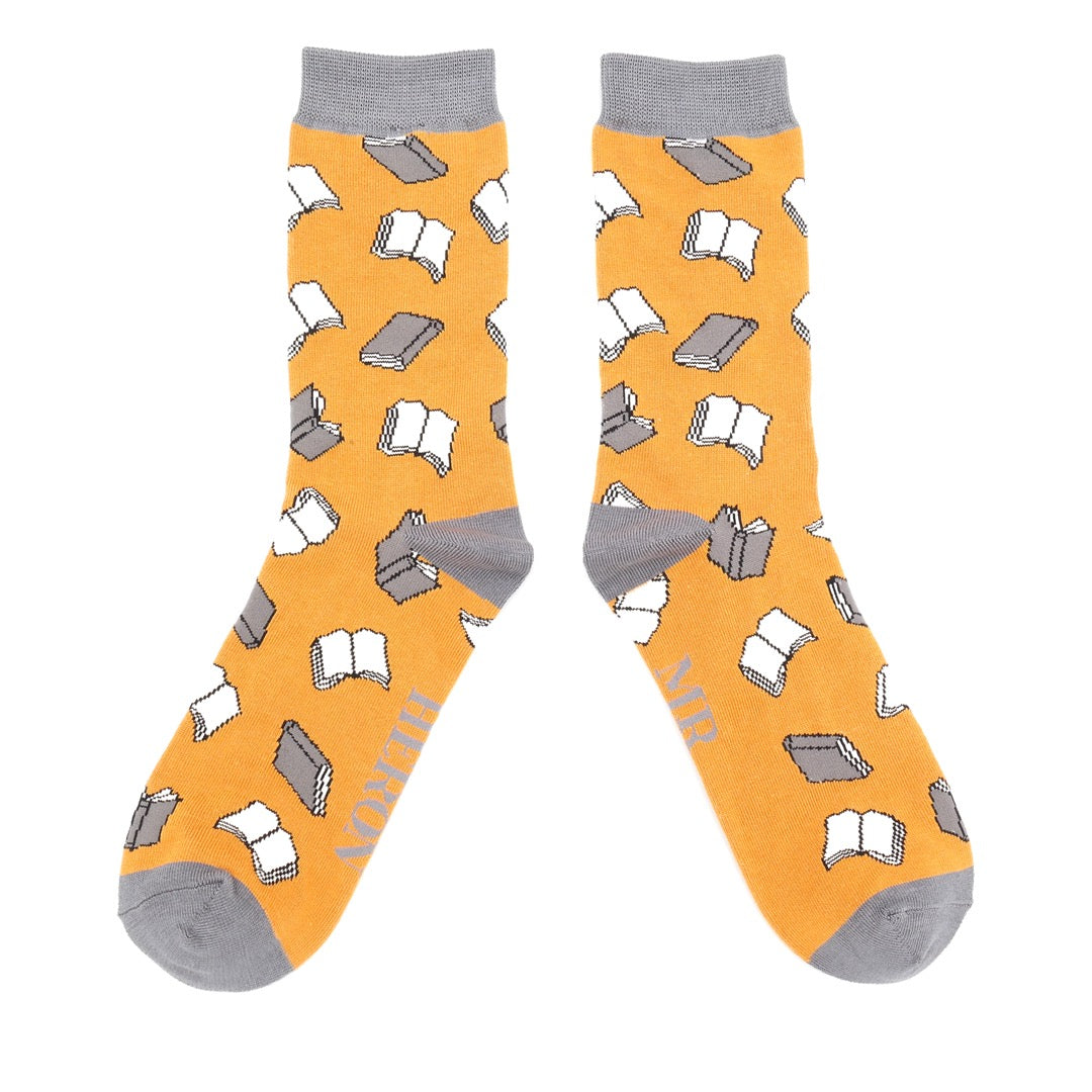 Mr Sparrow MENS Bamboo Ankle Socks - Books - Mustard