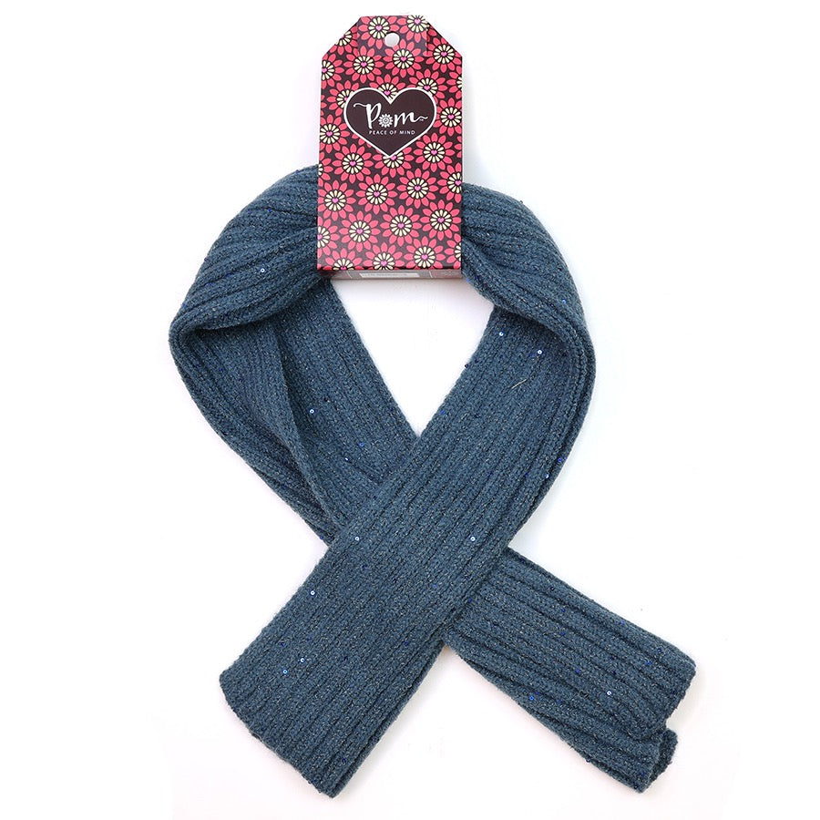 POM Teal Blue Fine Cable Ribbed Pull Through Scarf