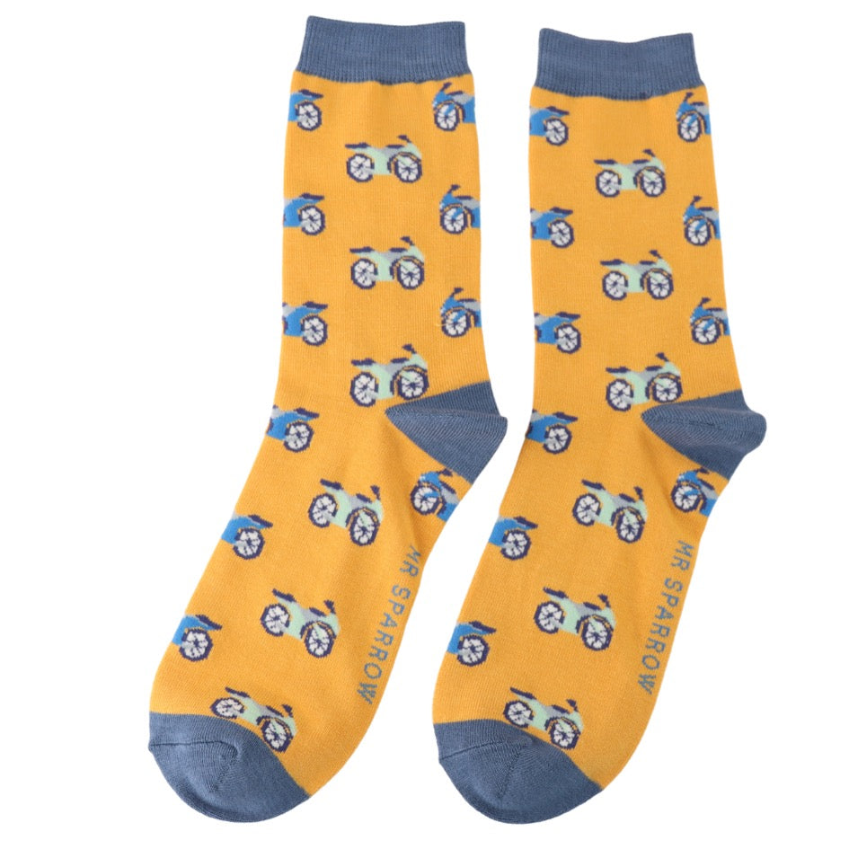 Mr Sparrow MENS Bamboo Ankle Socks - Motorbikes - Yellow