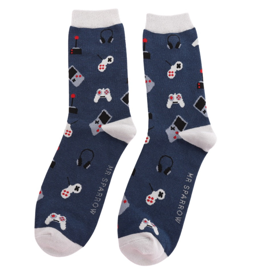 Mr Sparrow MENS Bamboo Ankle Socks - Gaming - Navy Blue