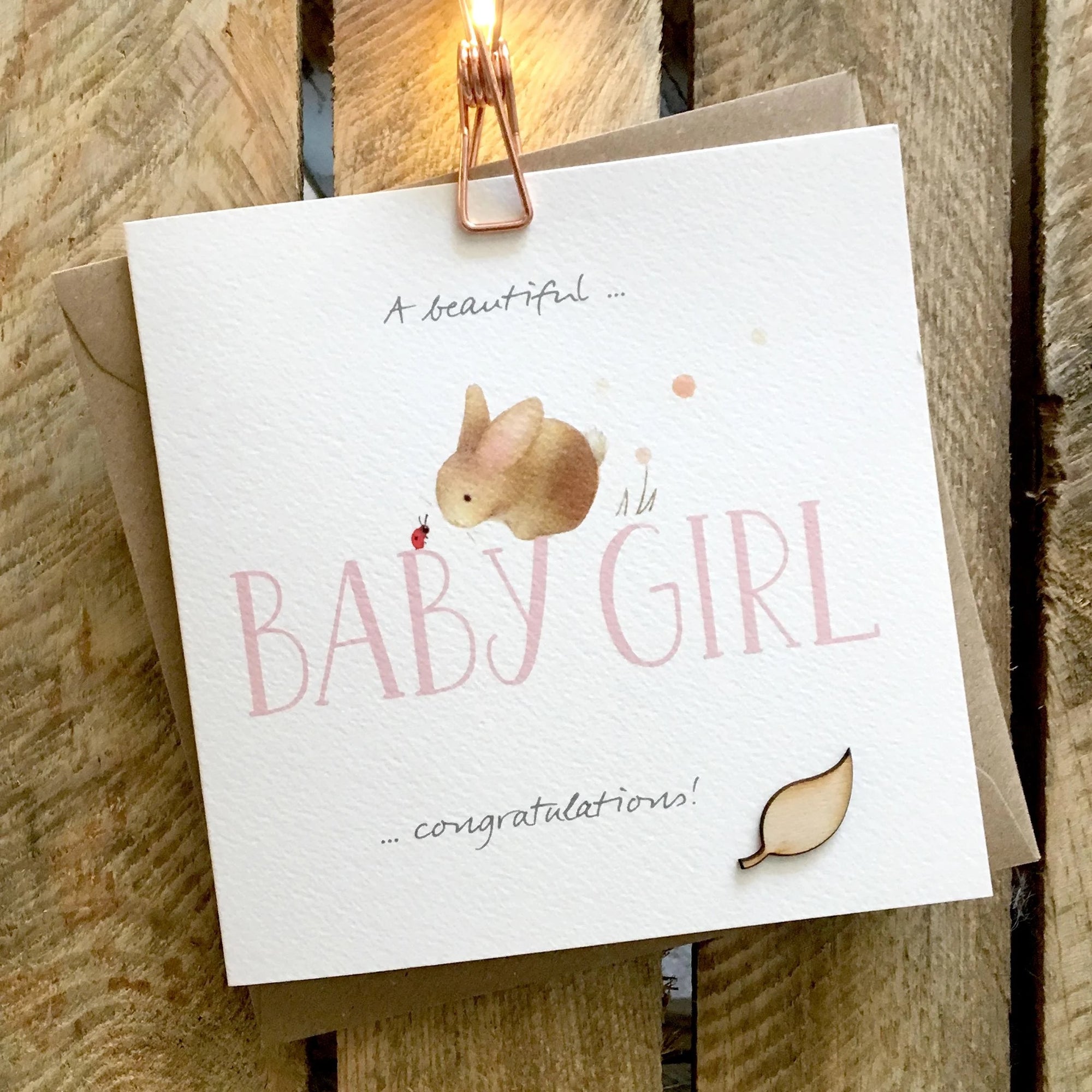 Baby Girl Congratulations Bunny Card - Ginger Betty