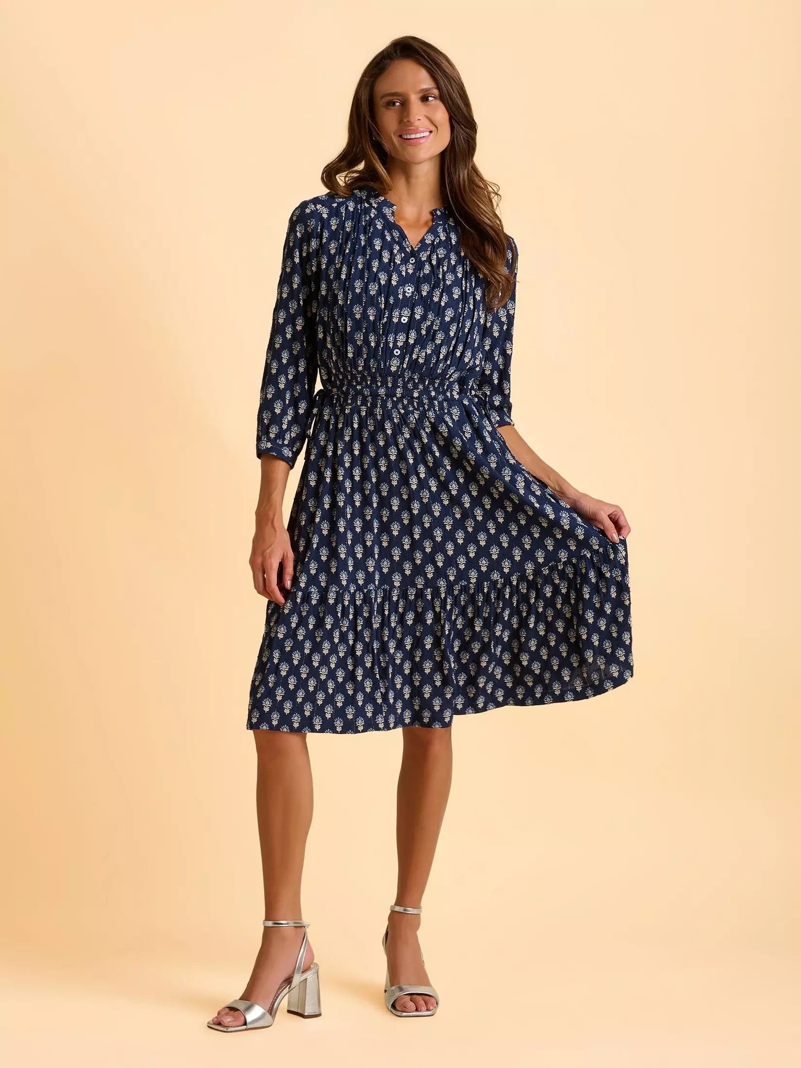 Brakeburn Alpine Print Knee Length Dress - Navy
