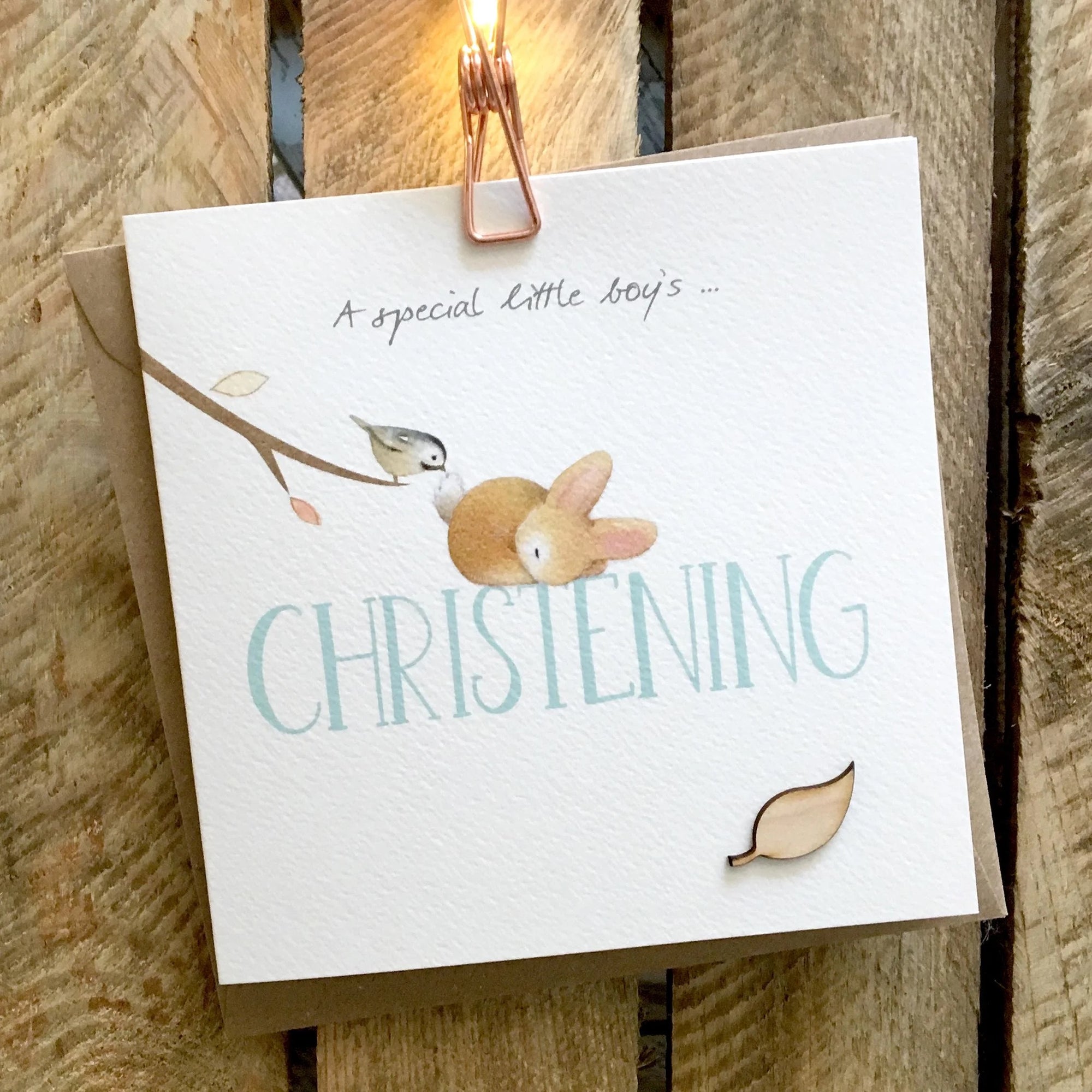 Special Little Boy's Christening Bunny Card - Ginger Betty
