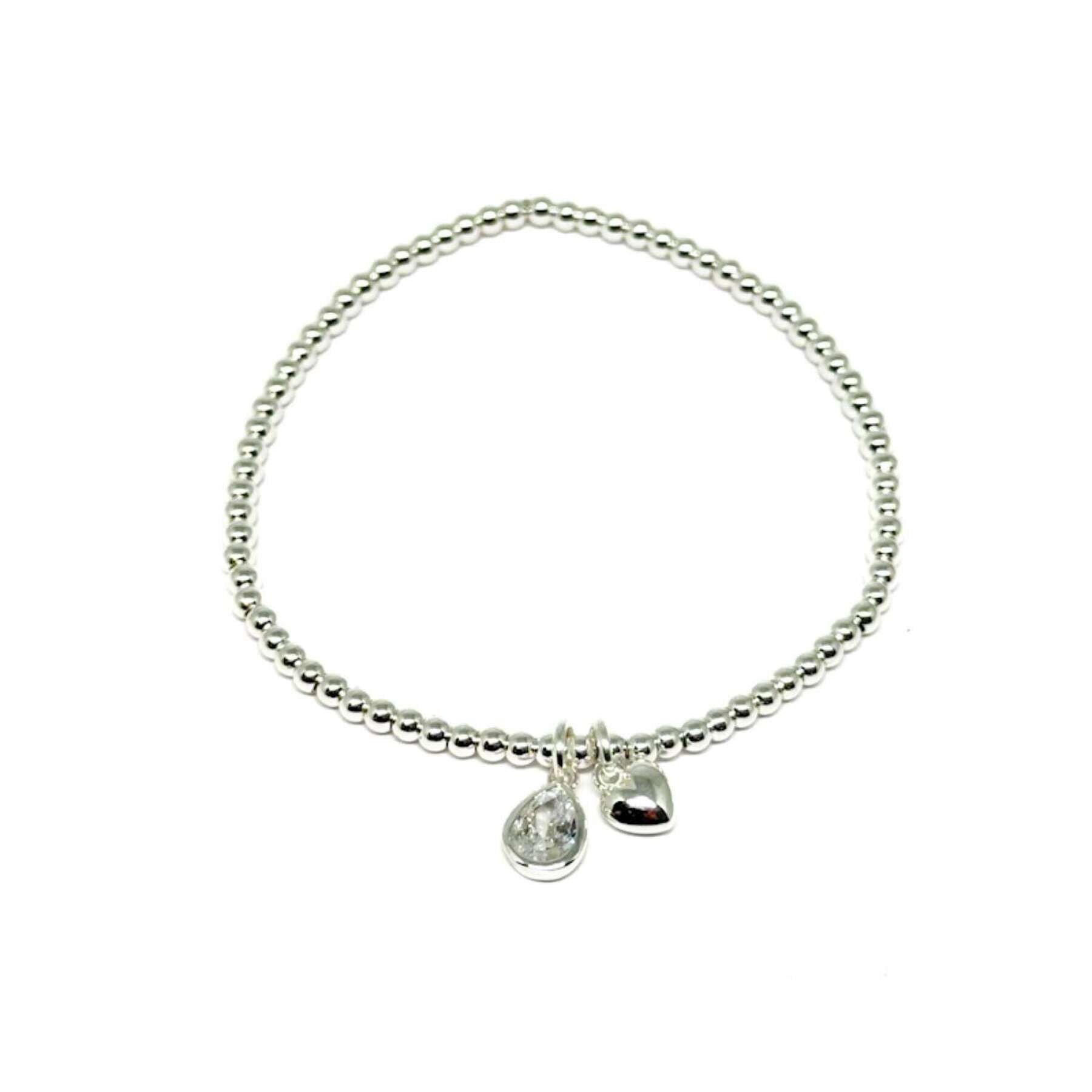Perdita Teardrop Crystal & Heart Bracelet - Silver- Clementine Jewellery