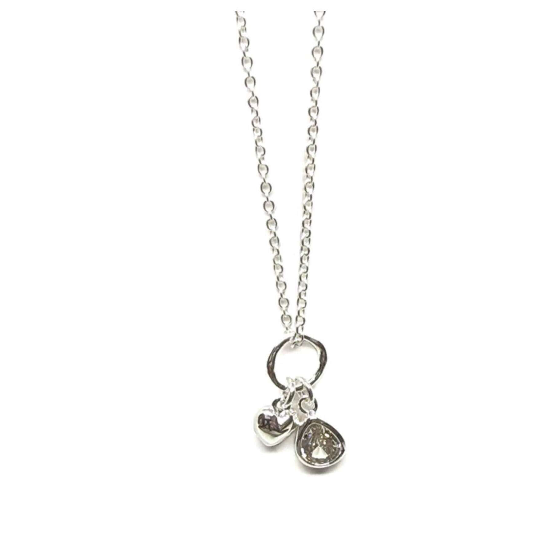 Perdita Teardrop Crystal & Heart Necklace - Silver - Clementine Jewellery