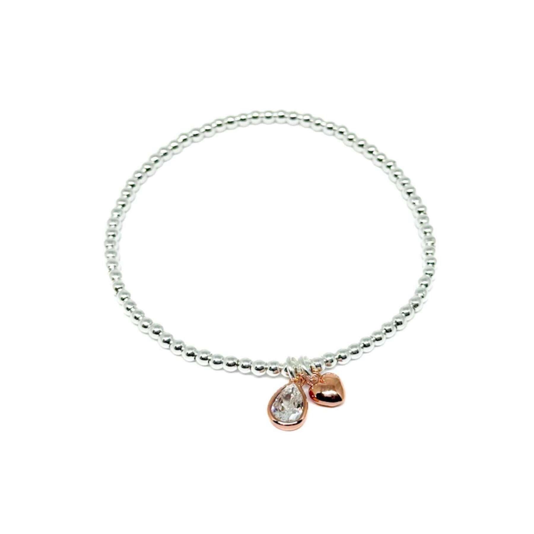 Perdita Teardrop Crystal & Heart Bracelet - Rose Gold - Clementine Jewellery