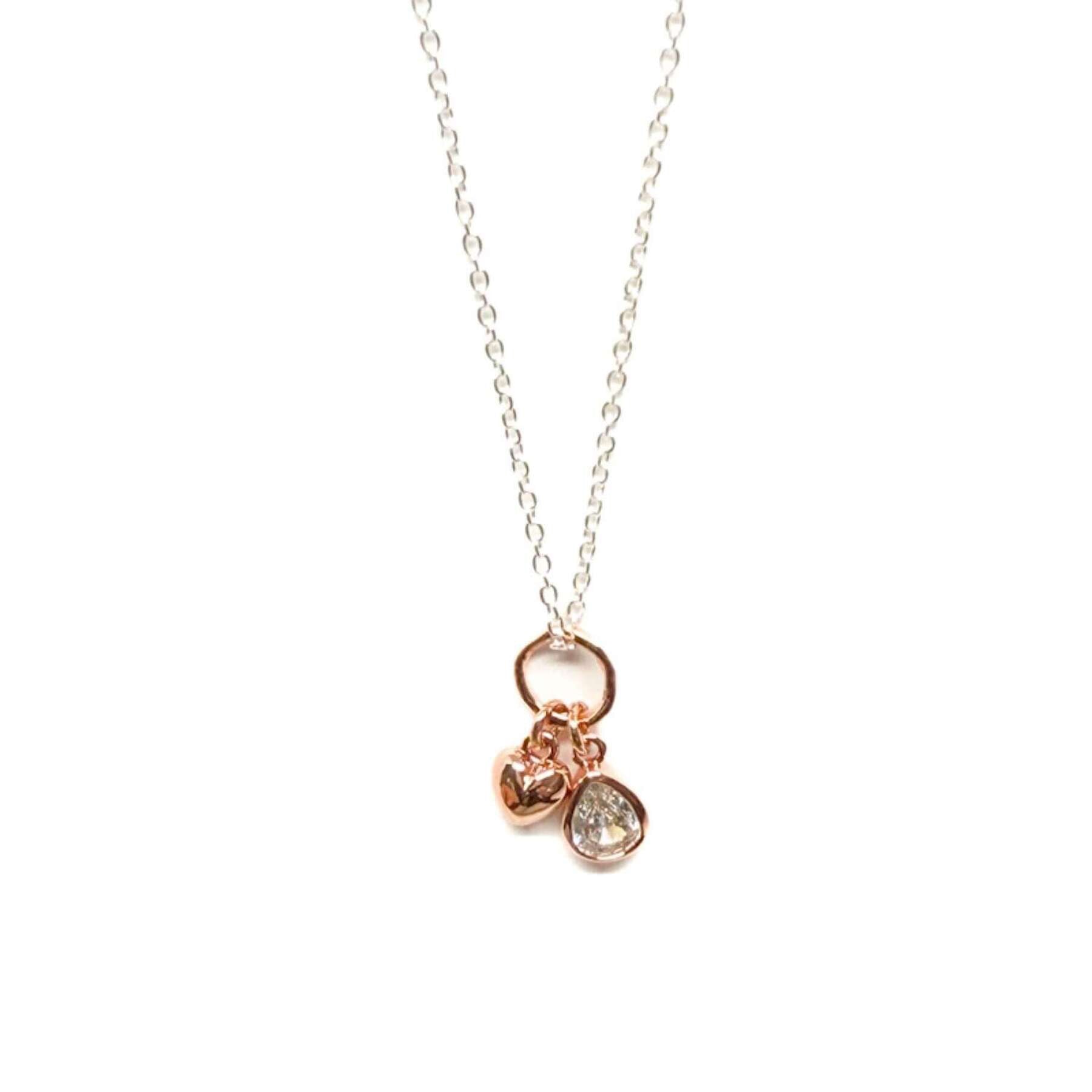 Perdita Teardrop Crystal & Heart Necklace - Rose Gold - Clementine Jewellery