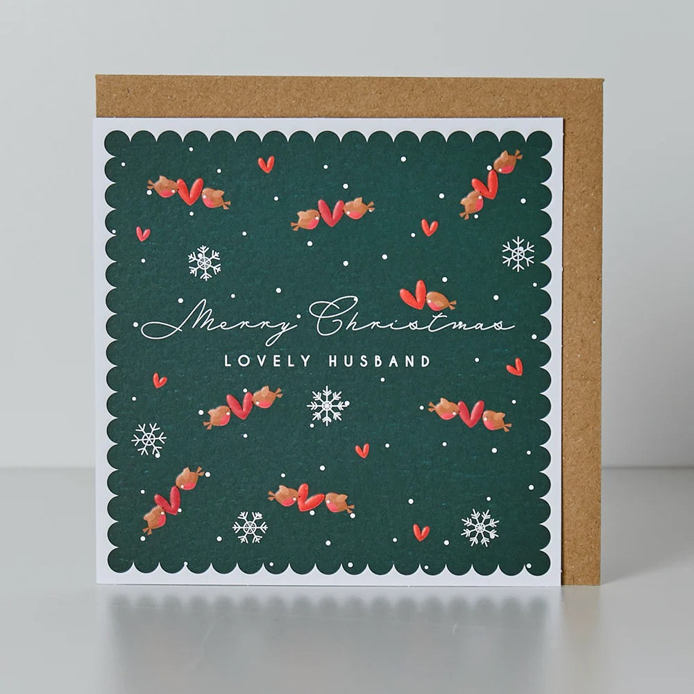 Belly Button Lovely Husband Robins & Hearts Small Christmas Card