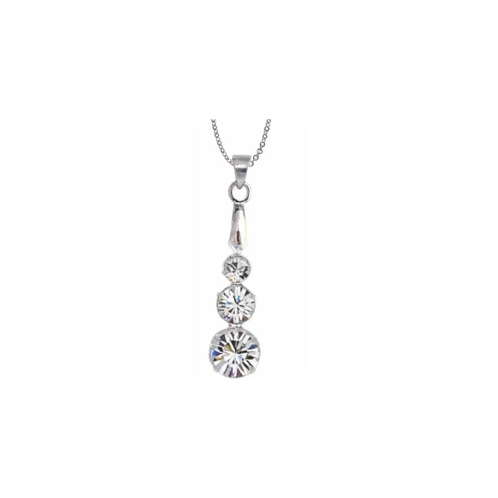 Byzantium Necklace & Earring Set - Triple Crystal Pendant & Crystal Round Drop Earrings