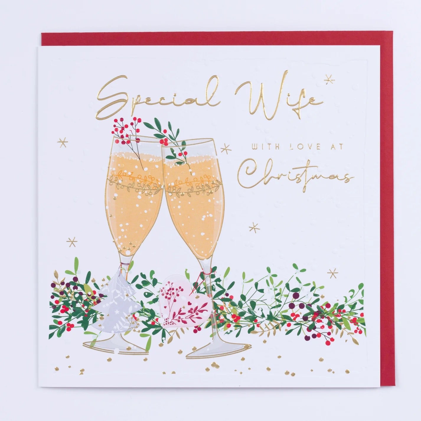 Belly Button Special Wife Love at Christmas Champange Flutes LARGE Card