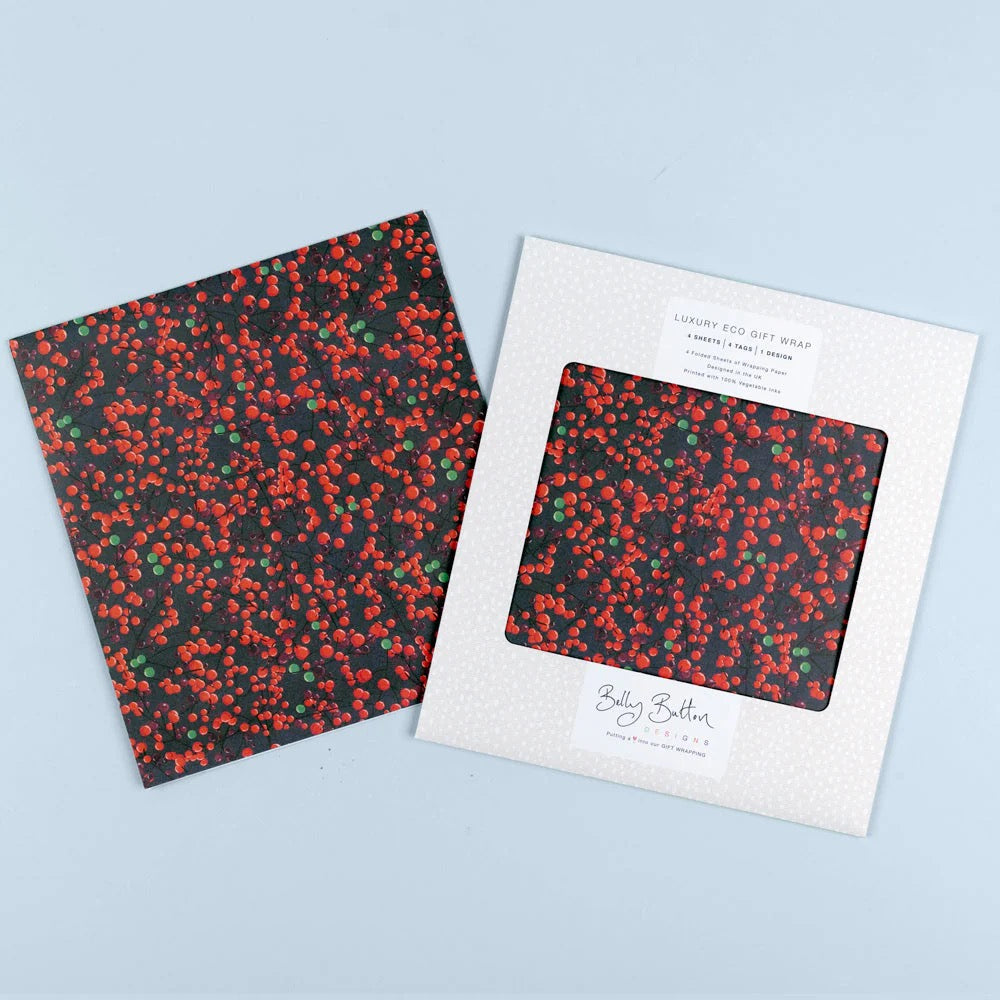 Belly Button Eco Luxury Flatwrap Pack - Red Mimosa Berries - Pk 4 Sheets & Tags on