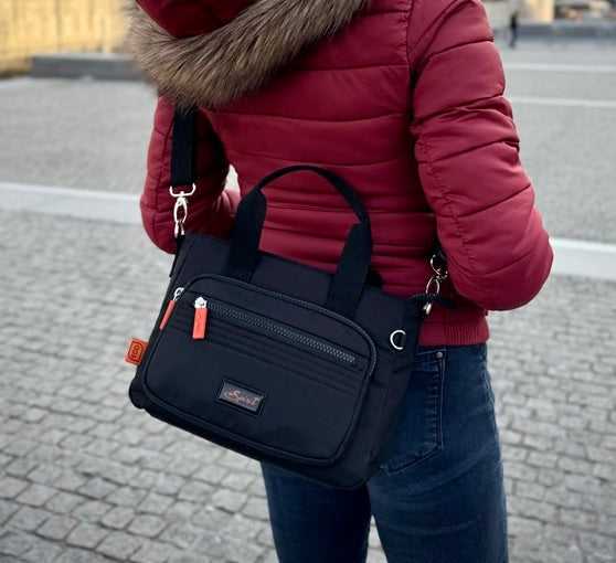Spirit Westerleigh Eco Lightweight Grab/Multiway Handbag - Black/Orange