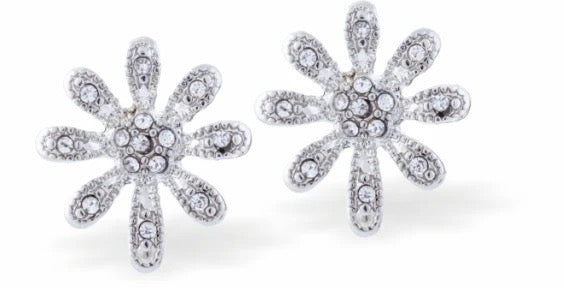 Byzantium Sparkly Crystal Encrusted Flower Stud Earrings