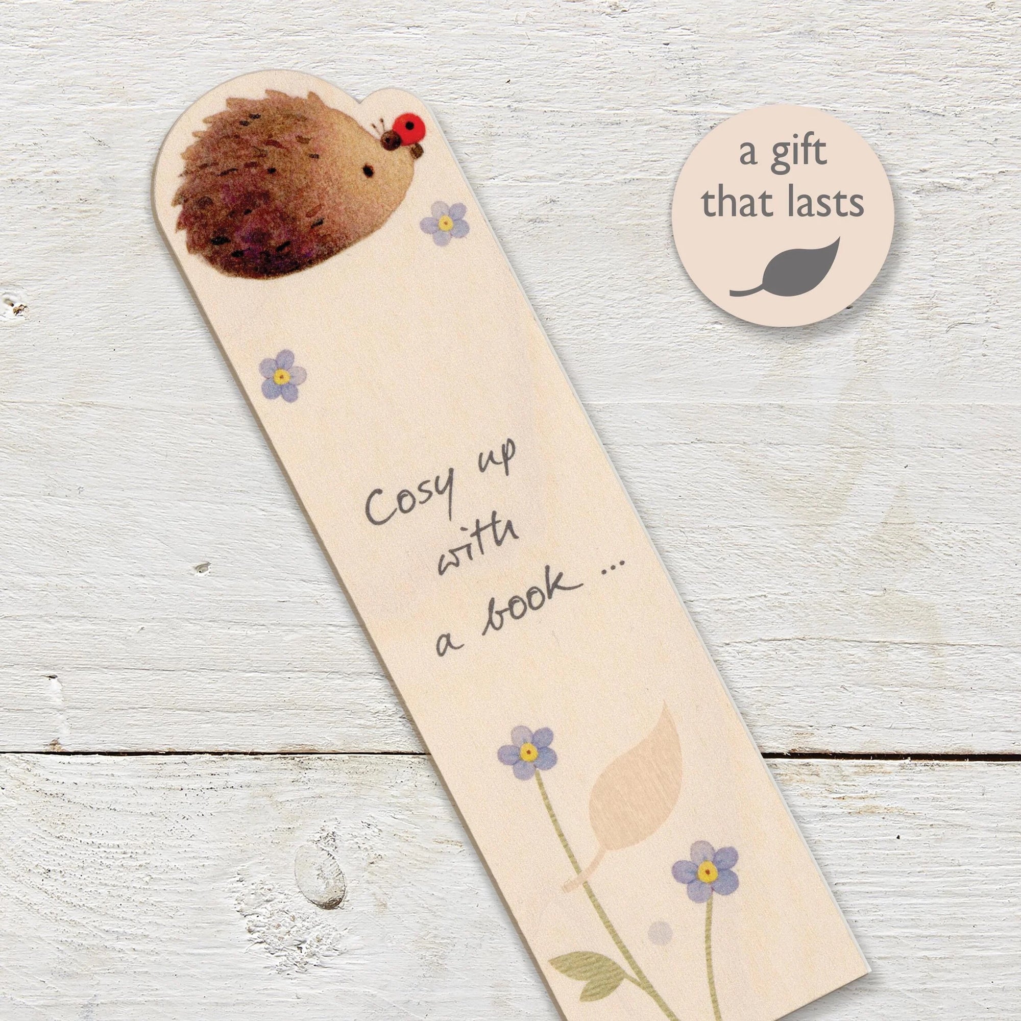 Wooden Bookmark - Hedgehog Cosy Up with a Book - Ginger Betty