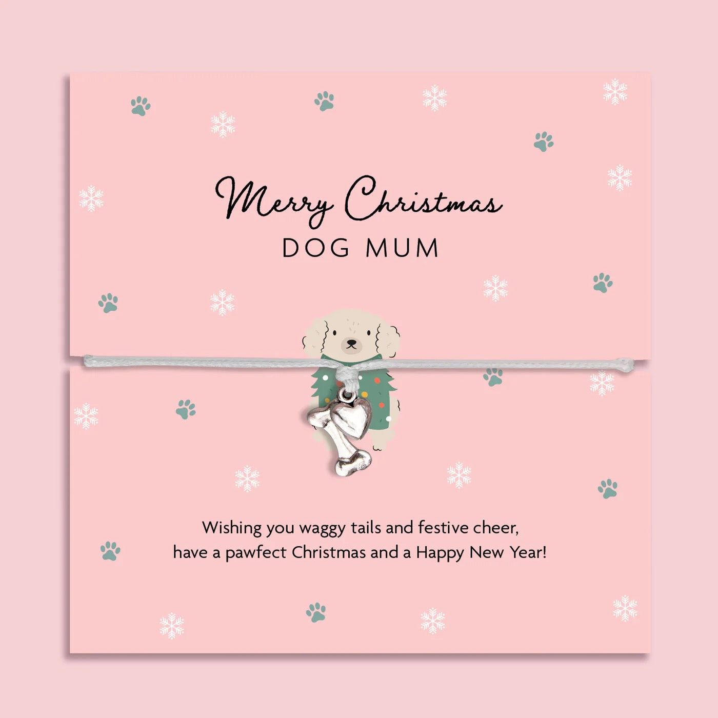 Letterbox Love - Merry Christmas Dog Mum - Bone & Heart - BOXED Cord Bracelet