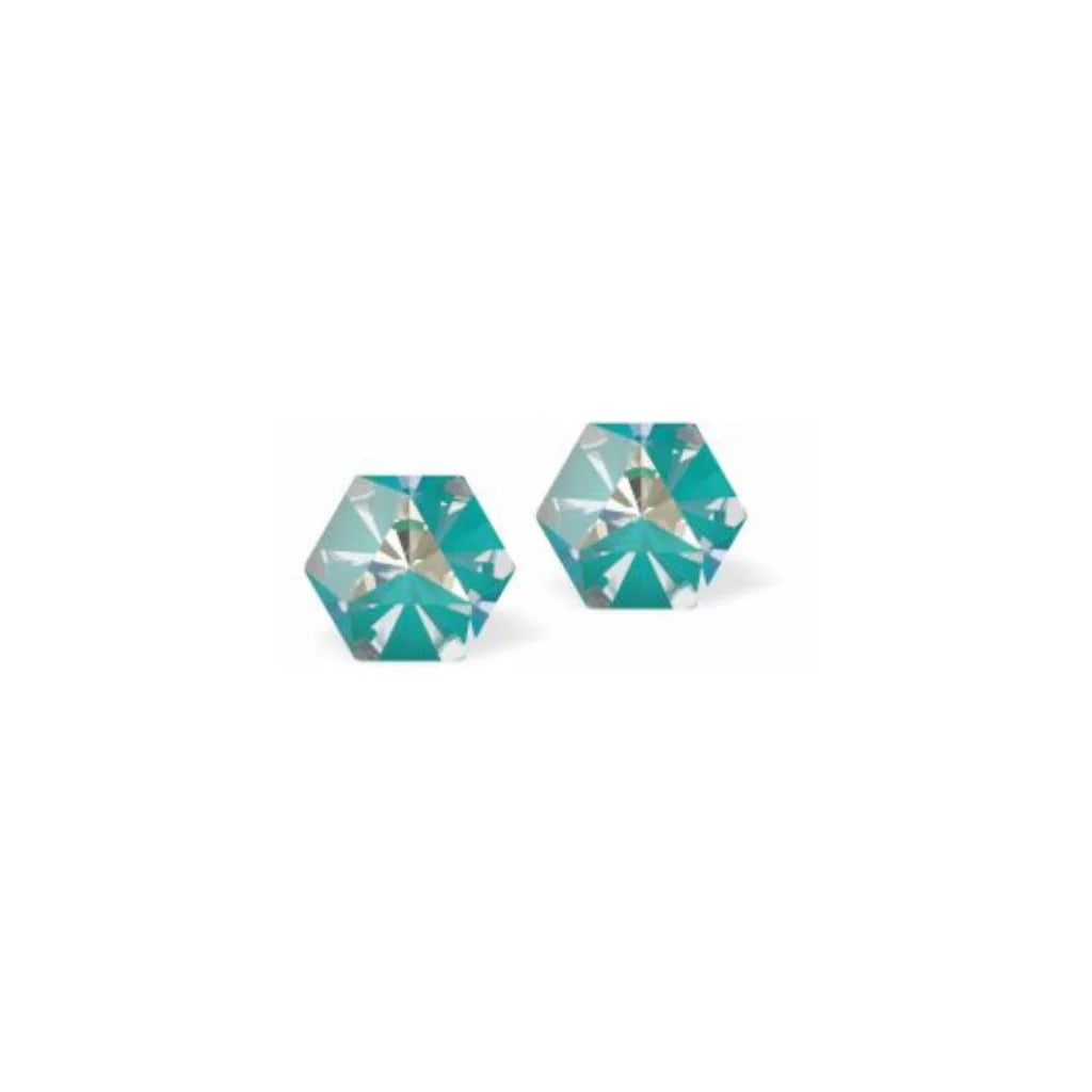 Byzantium 6mm Austrian Crystal Studs - Hexagon - Light Blue Laguna DeLite