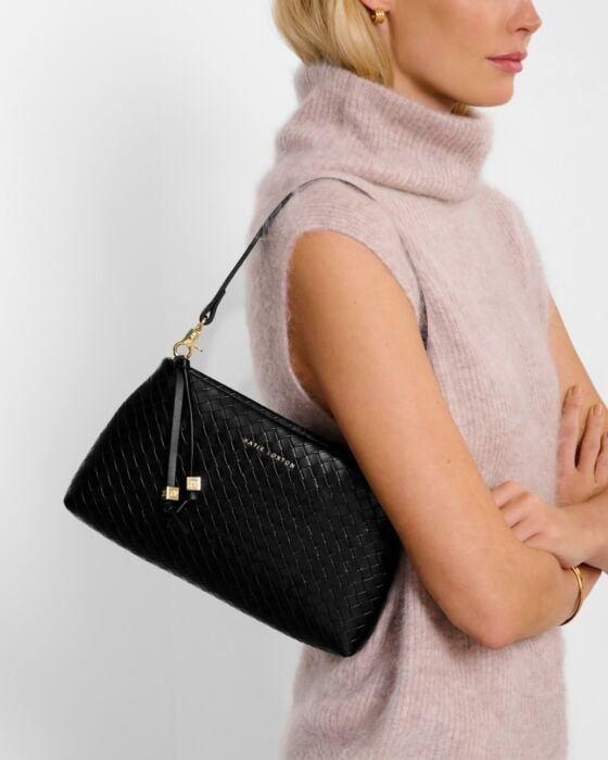 Katie Loxton Nova Woven Clutch/Small Shoulder Bag - Black