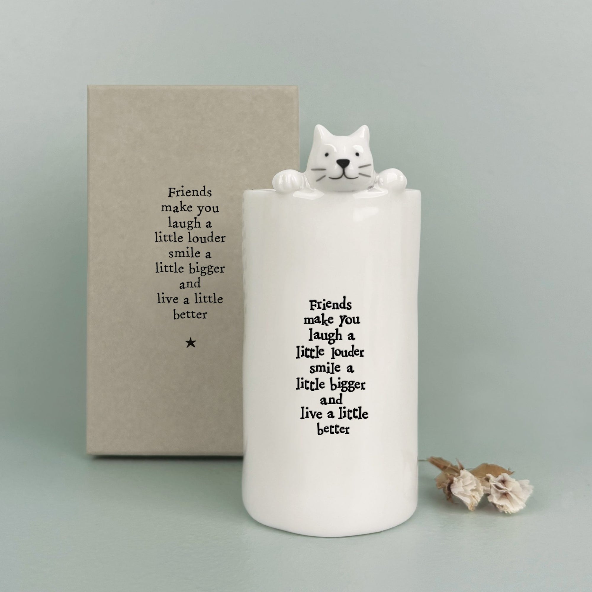 East of India Animal Vase - Cat - Friends Make You Laugh
