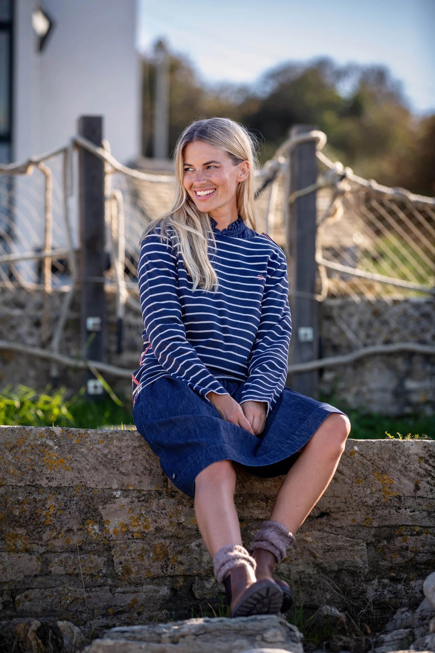 Brakeburn Navy Bella Crew Stripe Long Sleeved Top