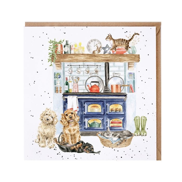 Cosy Kitchen Cat & Dog - Blank Card - Wrendale Designs