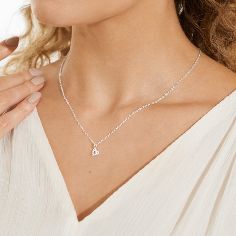 Joma Jewellery -Pave Offset Heart - Silver Mini Charms Necklace
