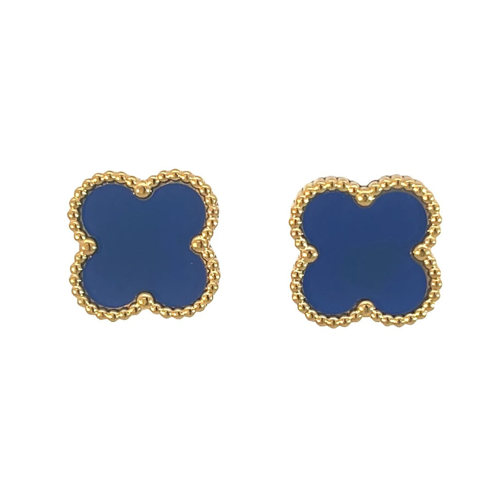 Byzantium Royal Blue Four Leaf Clover Statement Stud Earrings - Gold