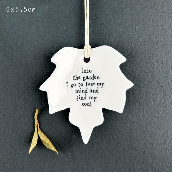 East of India Small Porcelain Leaf Hanging Decoration - Into the Garden I Go